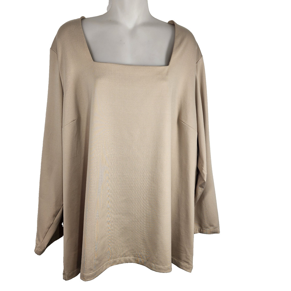 Susan Graver Essentials Women Square Neck Liquid Knit Top 3X Beige Modern Casual